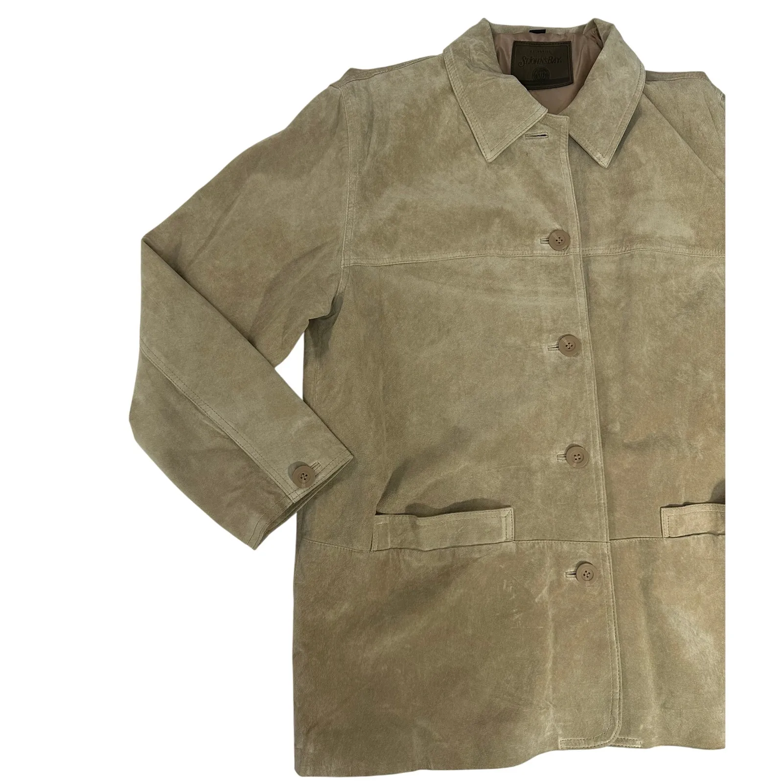 St. John's Bay Jacket Vintage Beige Button Up Suede 100% Leather Women's XL - Image 4