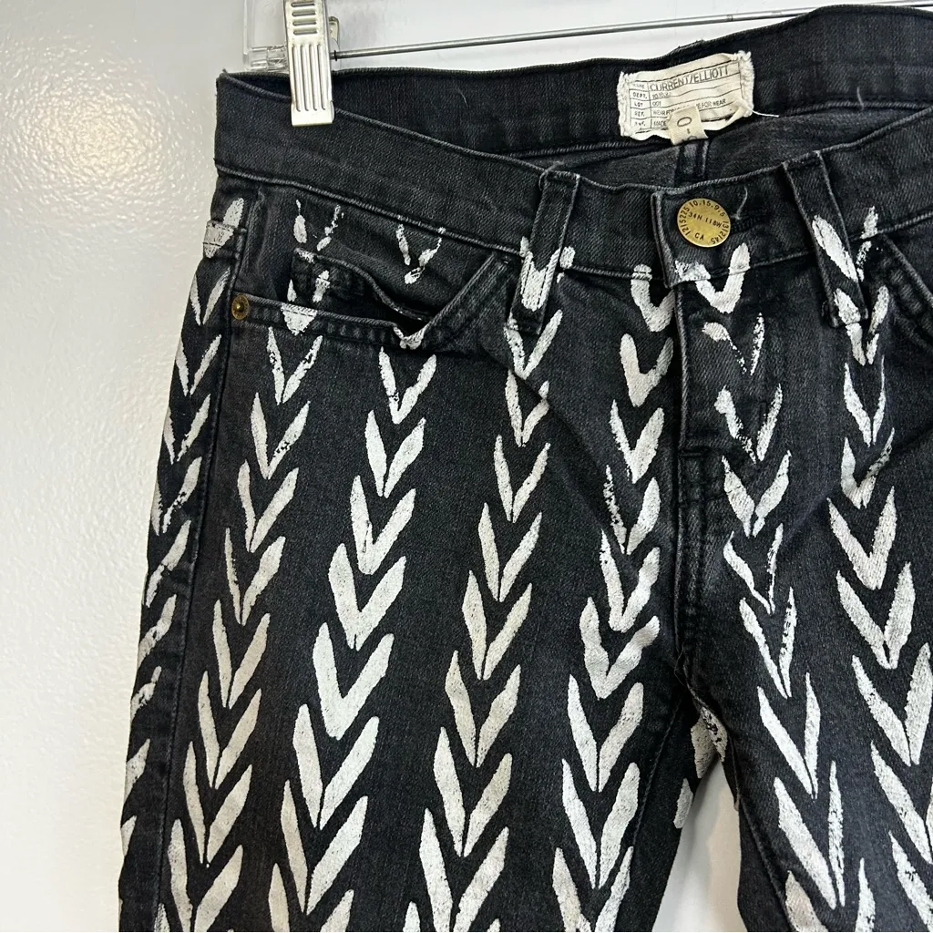 Current/Elliott The Ankle Black/White Chevron Skinny Denim Jeans Rhinestones 25 - Image 4