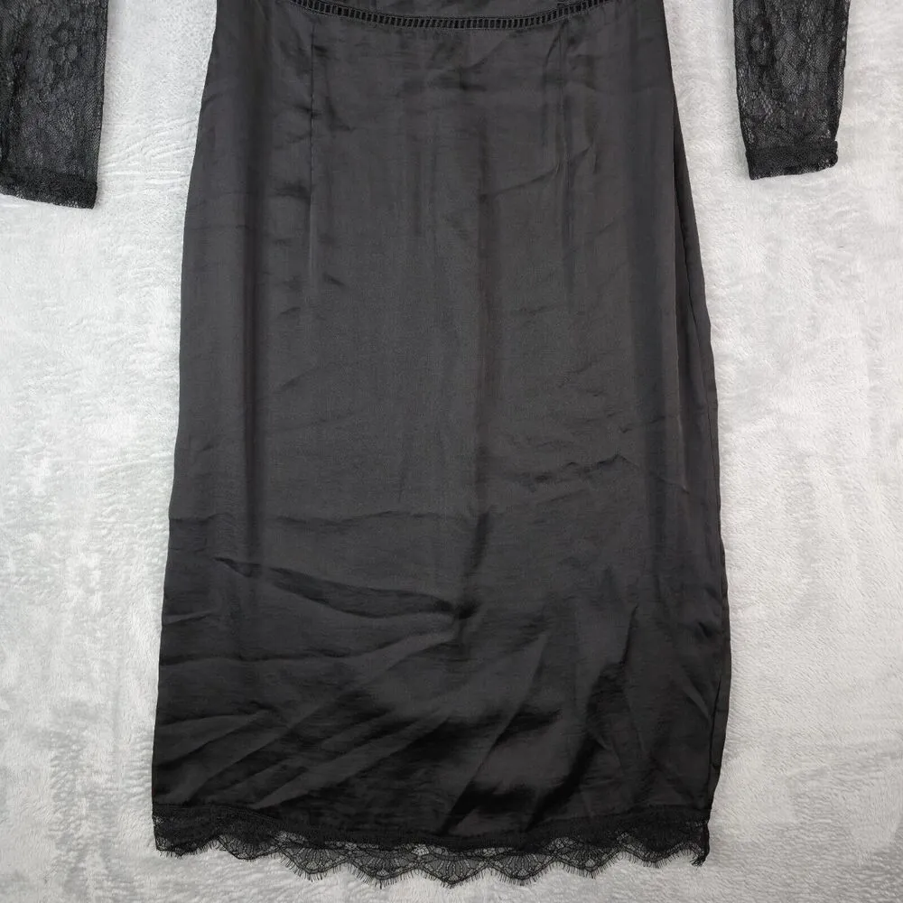 Zara Contrasting Lace Midi Dress Black Sheer Sexy Goth Punk Size Medium New - Image 2