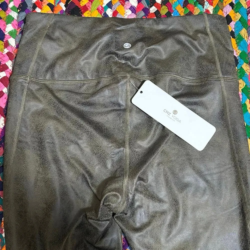CRZ Yoga Sports Leggings Leathery Fabric Mesh Panels NEW - Image 4