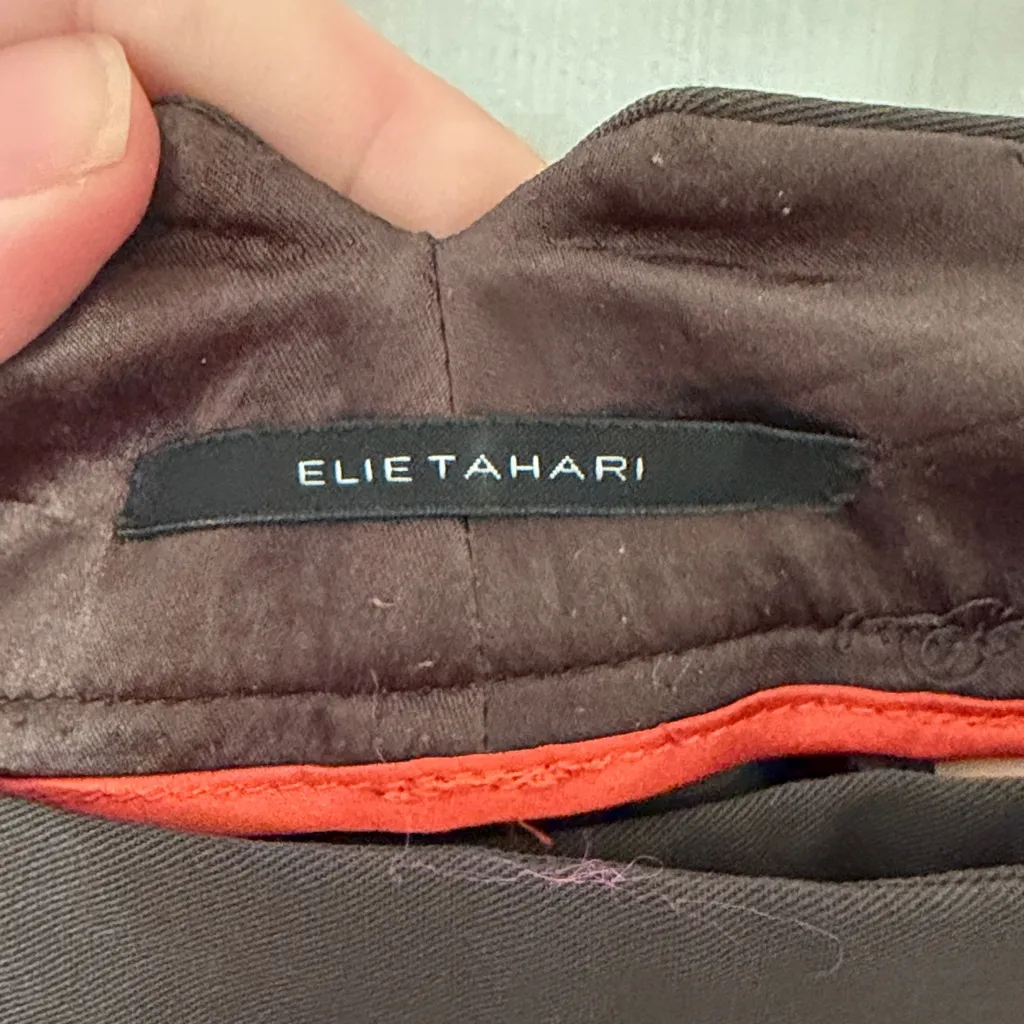 Elie Tahari Chocolate Brown suit, military style top fits like a M bottom L - Image 5