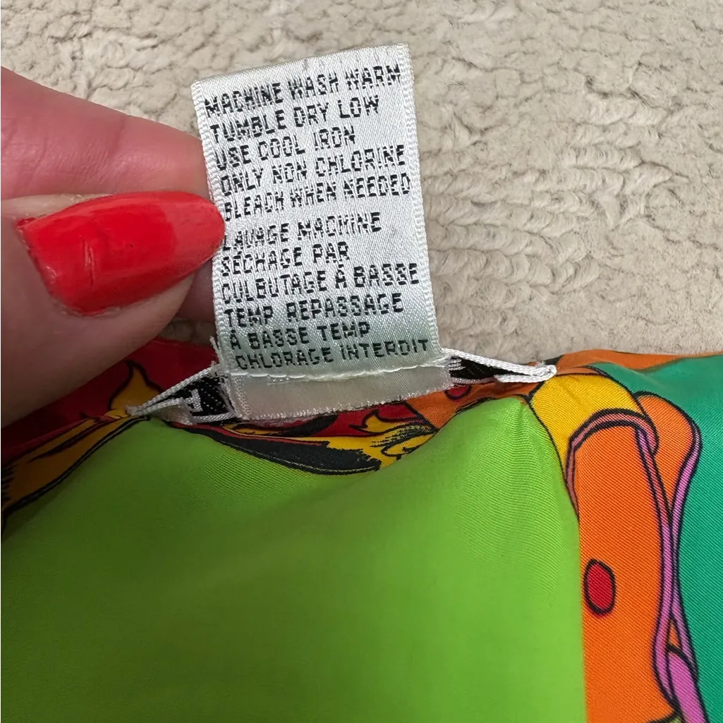 Vintage 80s Funky Colorful Abstract Blouse, Bold Print, Size Medium Shoulder Pad Orange - Image 6