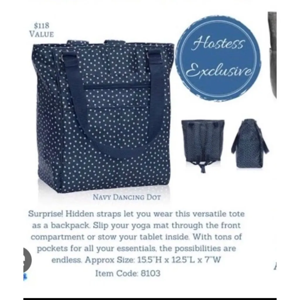 Thirty One Take Two Tote Backpack Navy Dancing Dot Embroidered "M" Diaper Bag‎ Blue - Image 15