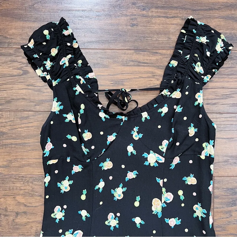 Free People • Like A Lady dress mini black lemon print ruffle cap sleeve - Image 4