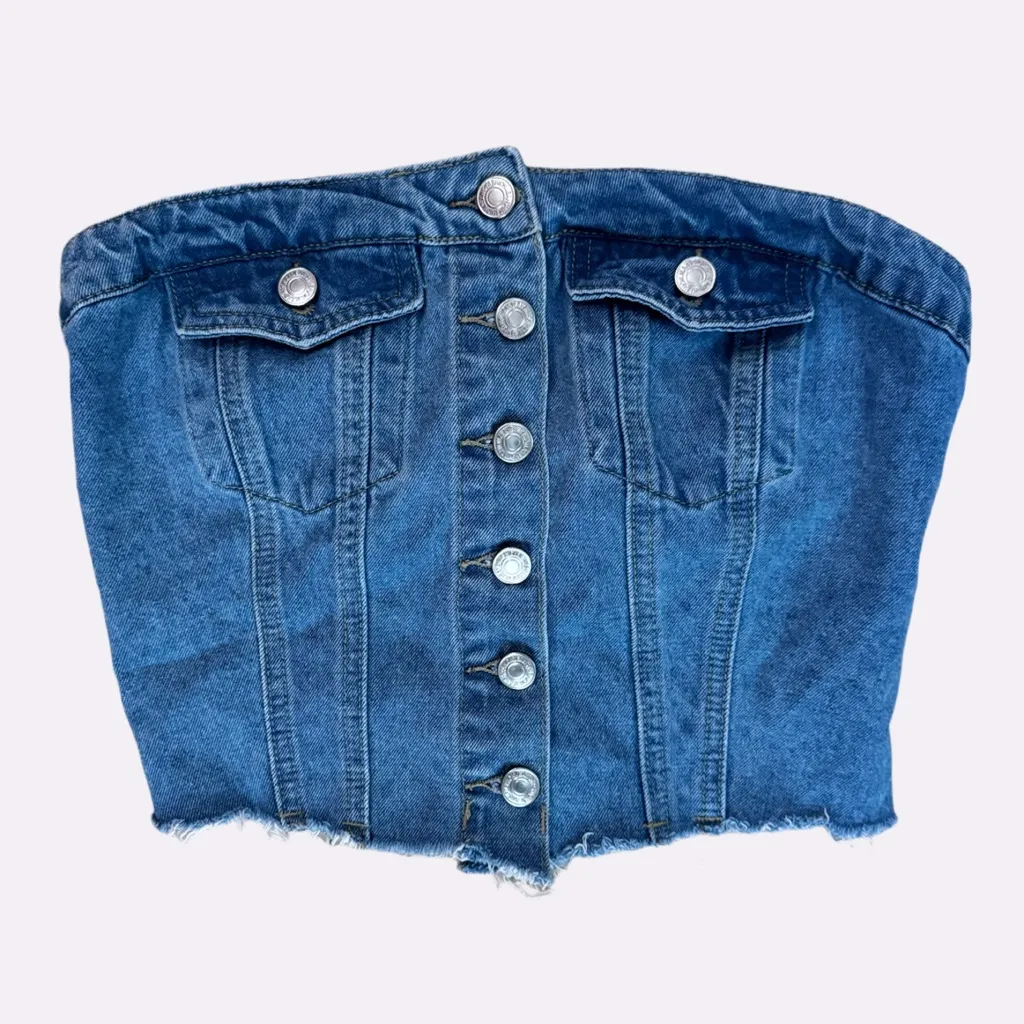 NWOT SweatyRocks Strapless Button-Up Denim Crop Top – Y2K Style, Size Small - Image 6