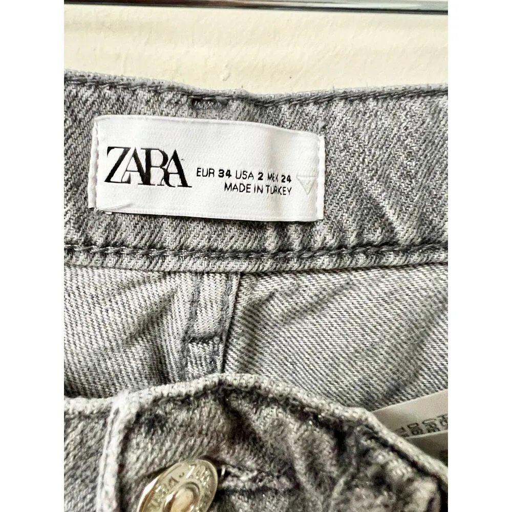 Zara Silver Coated High Waisted Denim Straight Jeans Gray Silver Women's US 2 - Image 4