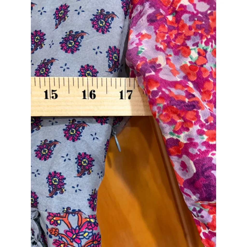 Rapsodia Boho Floral Tunic Top S 38/40 Mixed Print Peasant Blouse Ethnic Gray - Image 6