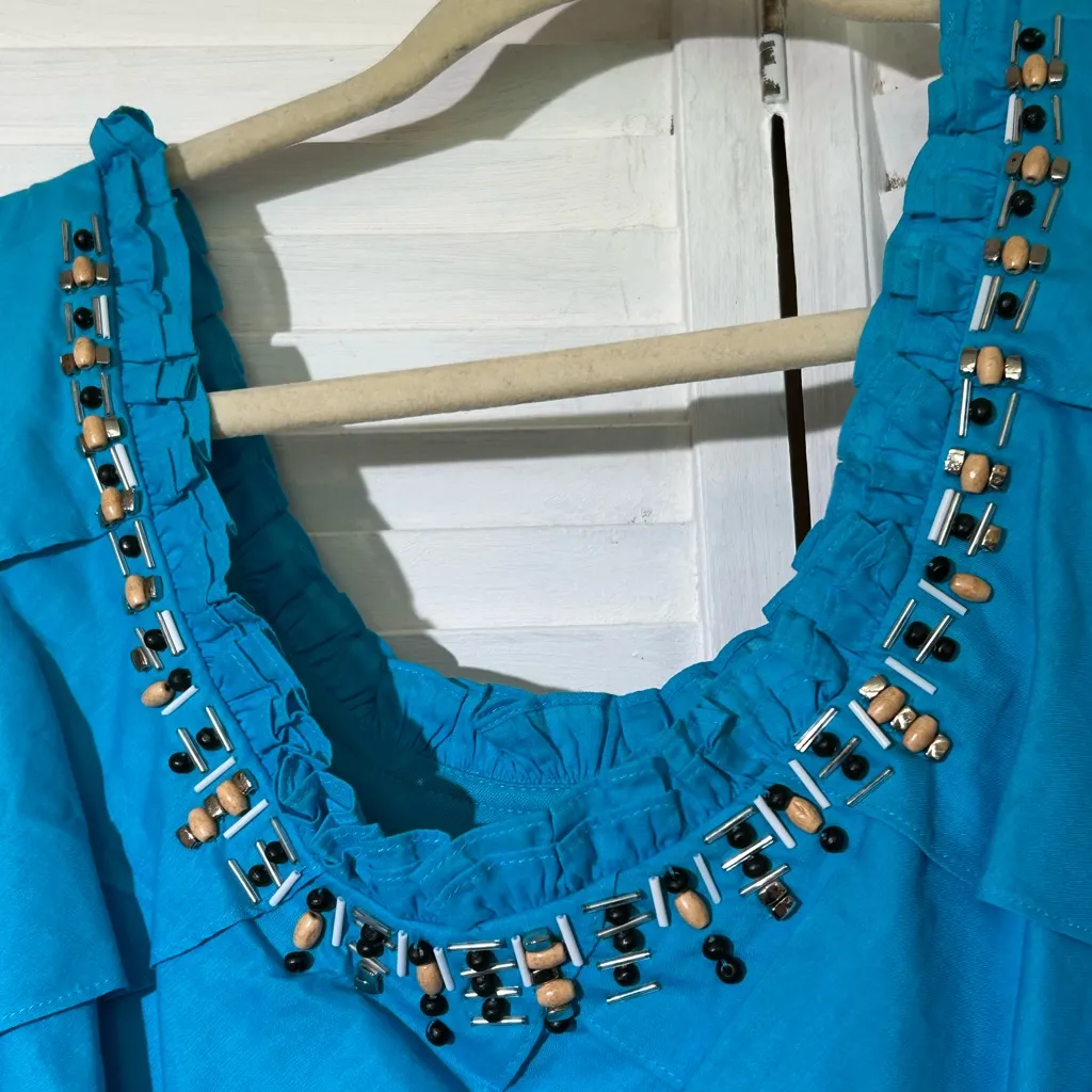 DressBarn Womens Size 8 turquoise sleeveless tiered ruffle beaded dress NWT - Image 4