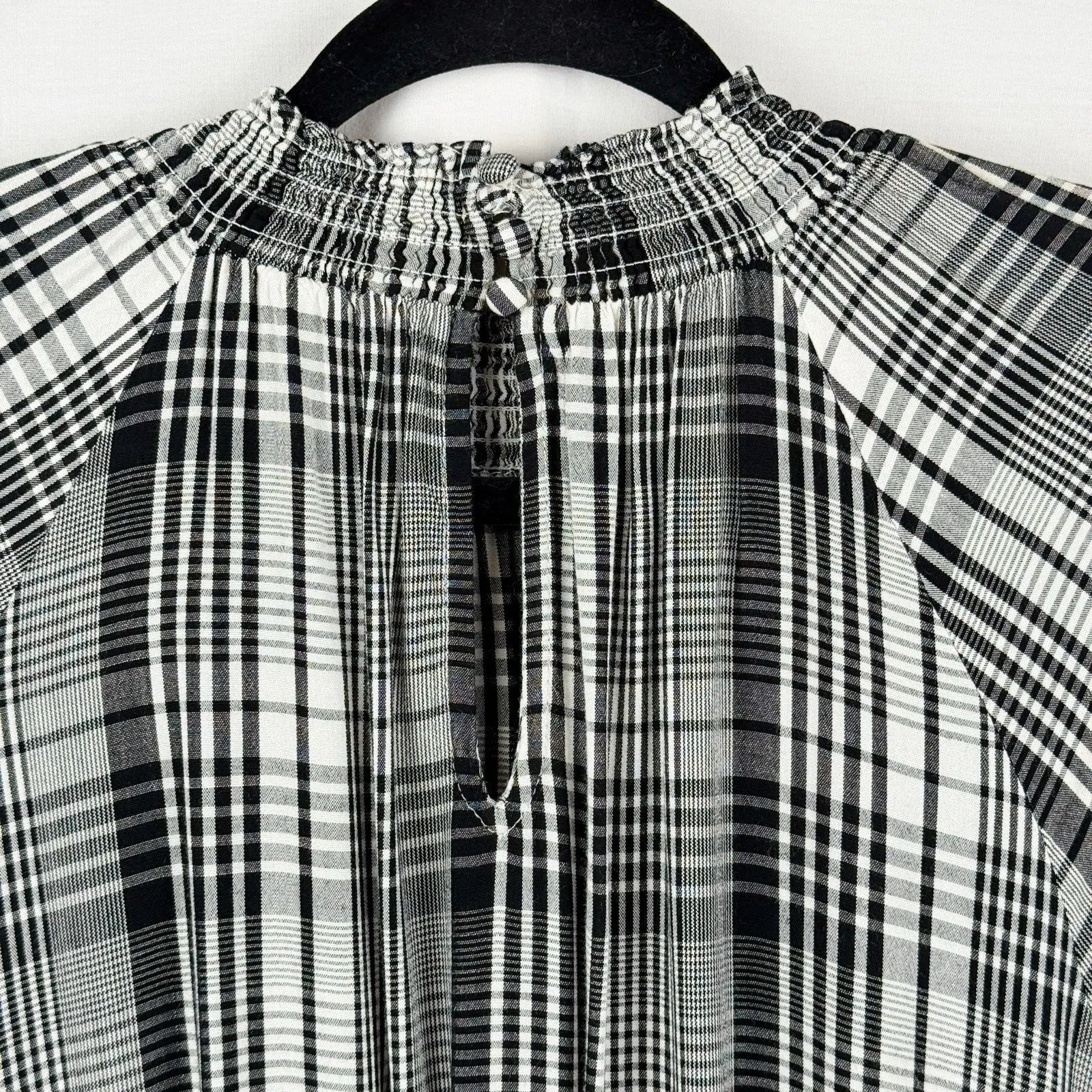 A New Day Smocked Plaid Long Sleeve Midi Dress Womens M Black White Rayon - Image 7