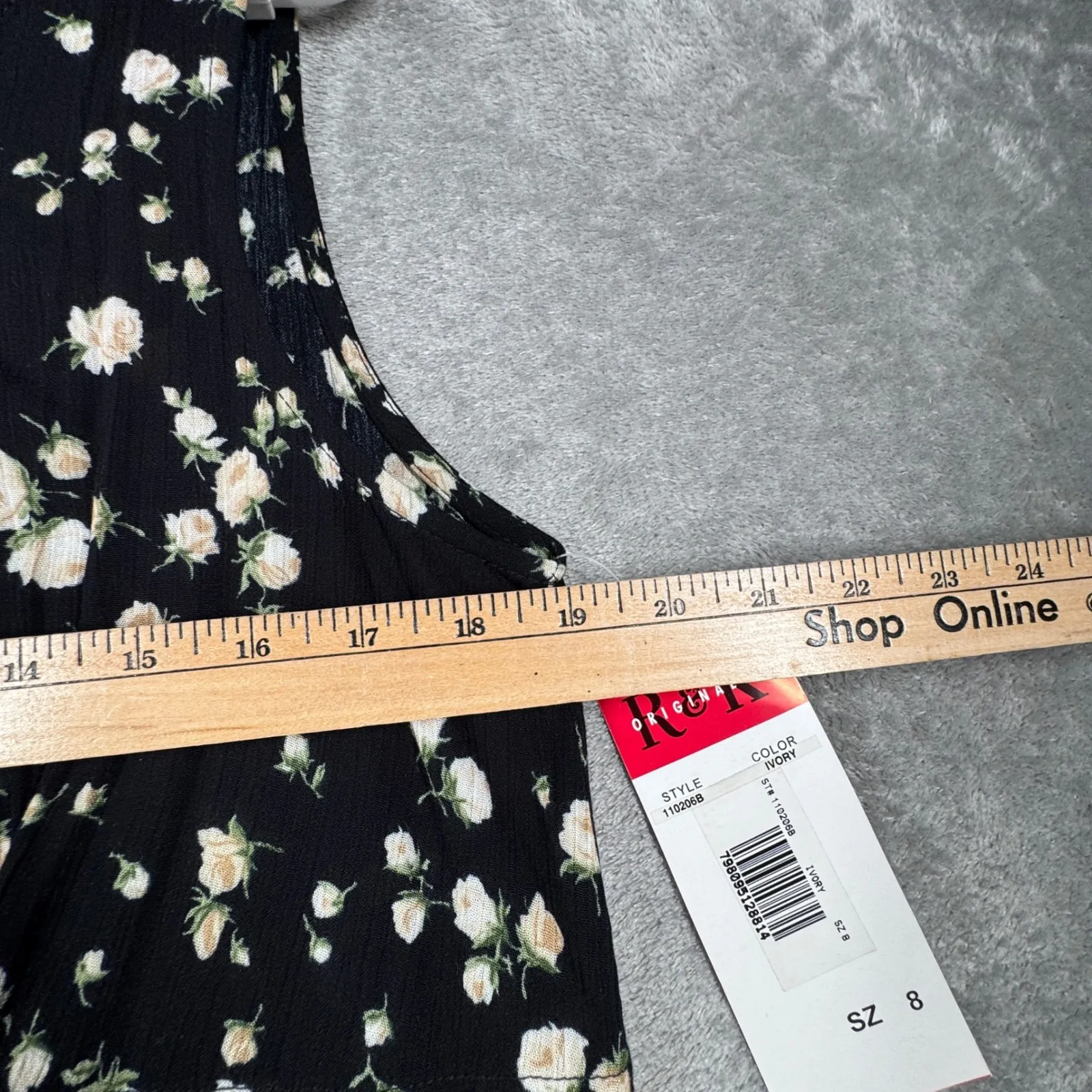 R&K Originals Dress 8 Black Floral Rayon‎ Midi Gown Cottagecore Ditsy Grunge 90s - Image 10