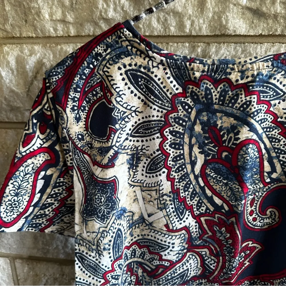 Christopher & Banks paisley floral print t shirt large red blue cream - Image 6