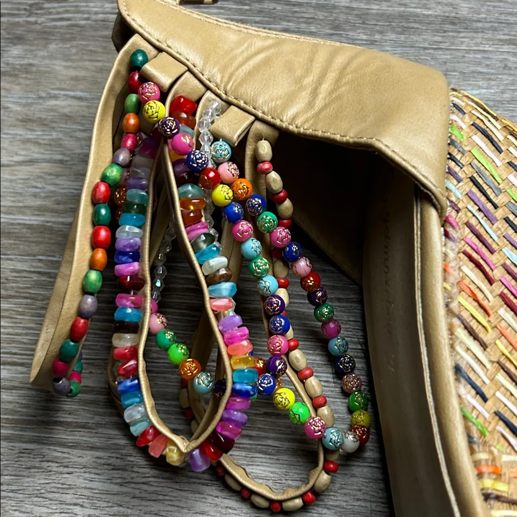 Get More Beauty Beaded Wedge Sandals Size Tan Size 8 - Image 9