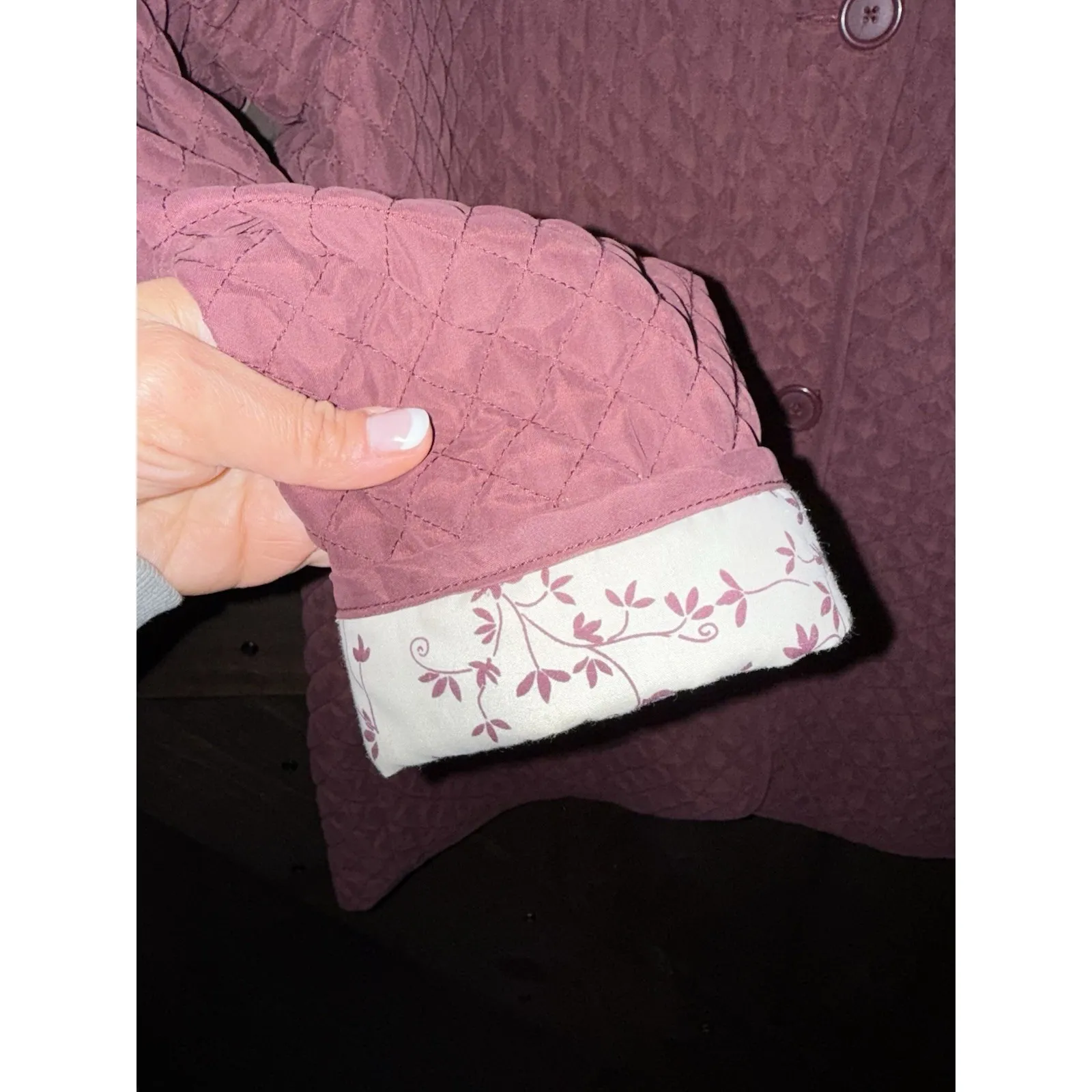 Women's Sz M‎ Medium Quilted Burgundy Jacket Homegrown Fisherman's Button Red - Image 4