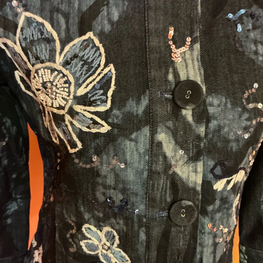 Chico's  embroidered n beaded denim jacket - Image 5
