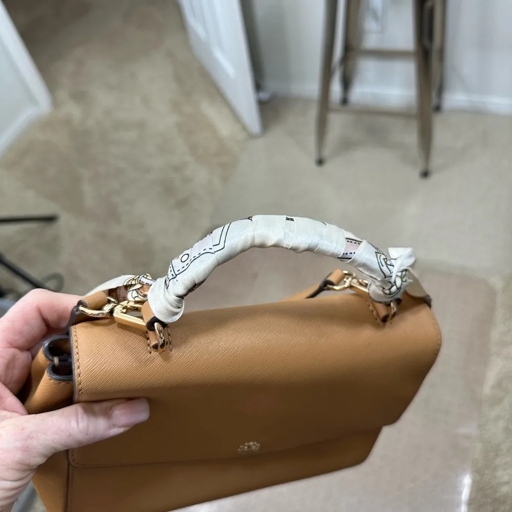 Tory Burch Tan Leather Flap Top Handle Crossbody Handbag Purse - Image 13