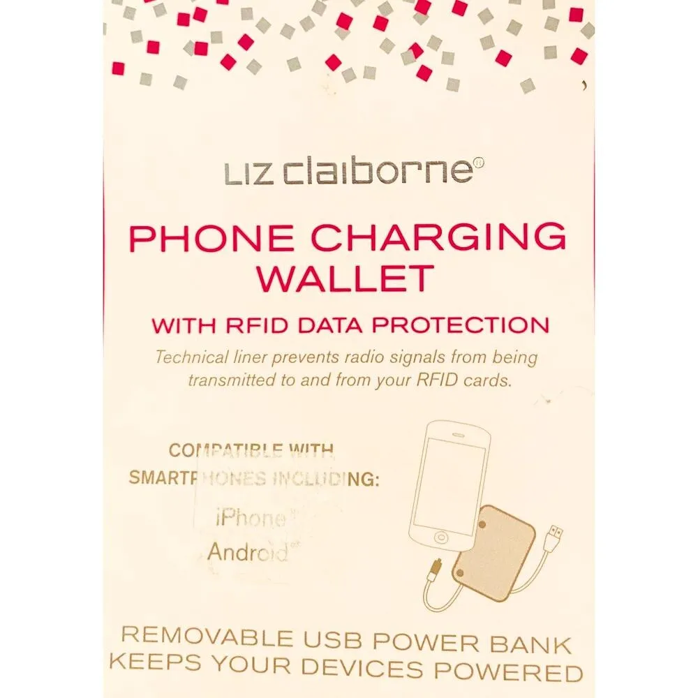 LIZ CLAIBORNE Iphone & Android Phone Charging Wallet Black Glitter Clutch Purse - Image 9