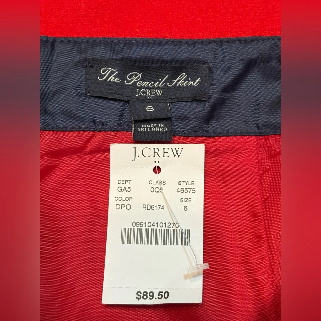 J. Crew The Pencil Skirt Vibrant Red Wool Blend Nwt Size 6 - Image 4