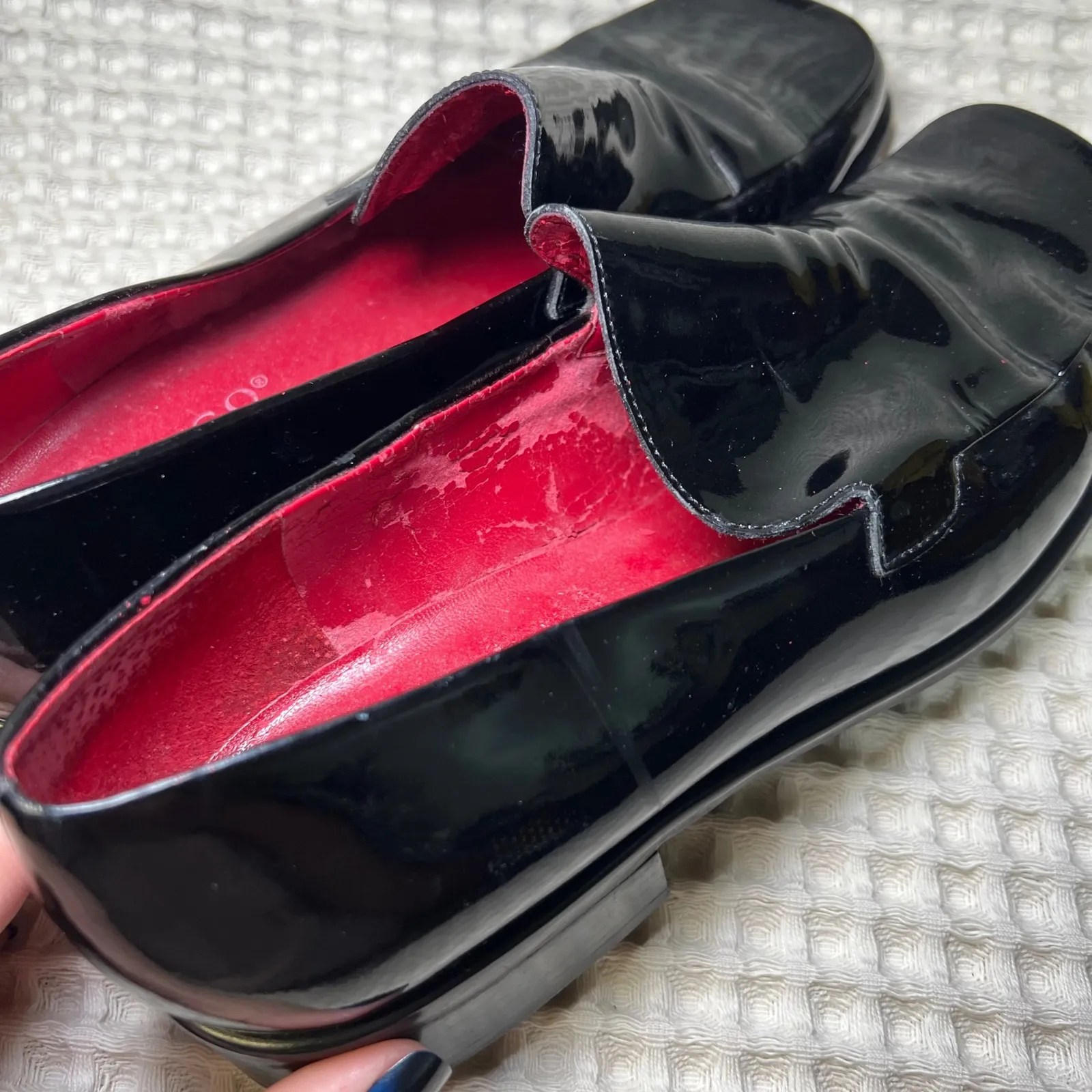 Franco Sarto Black Patent Square Toe Loafer Heels Women's Shoes Slip On - Image 5