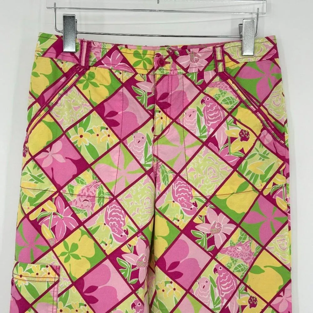 Lilly Pulitzer white label patchwork floral parrot giraffe print cropped pants 8 - Image 2