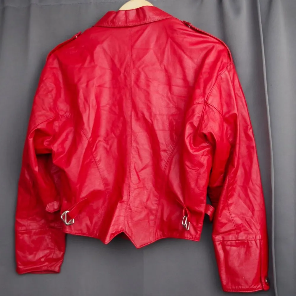 Vintage Comint Ladies' Red Leather Moto Fashion Jacket Size Medium - Image 8