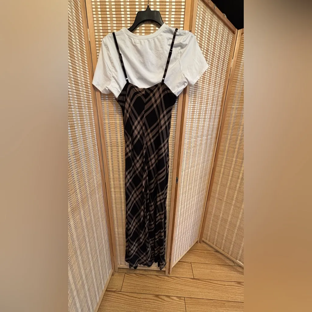 Hot Topic Brown & Black Plaid Star Twofer long Maxi Dress - Image 6