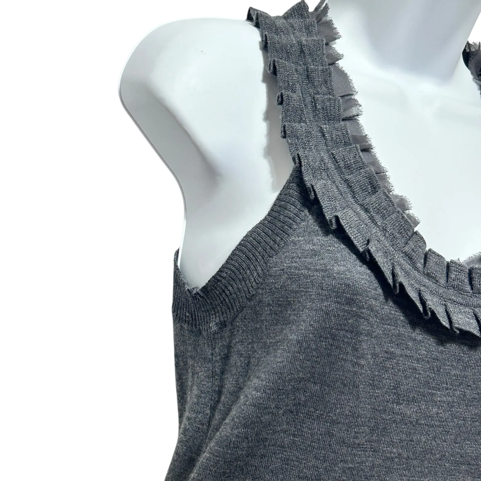 Banana‎ Republic Women Long Tank S Gray Merino Wool Pleated Trim Knit Top Scandi - Image 4