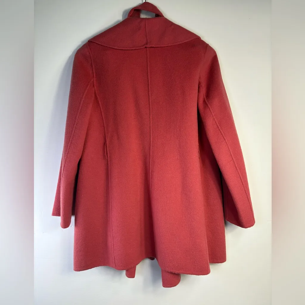 Talbots Women's Sz M Coral Pink Wool Blend Belted Waist Trench Coat With Pockets - Image 4