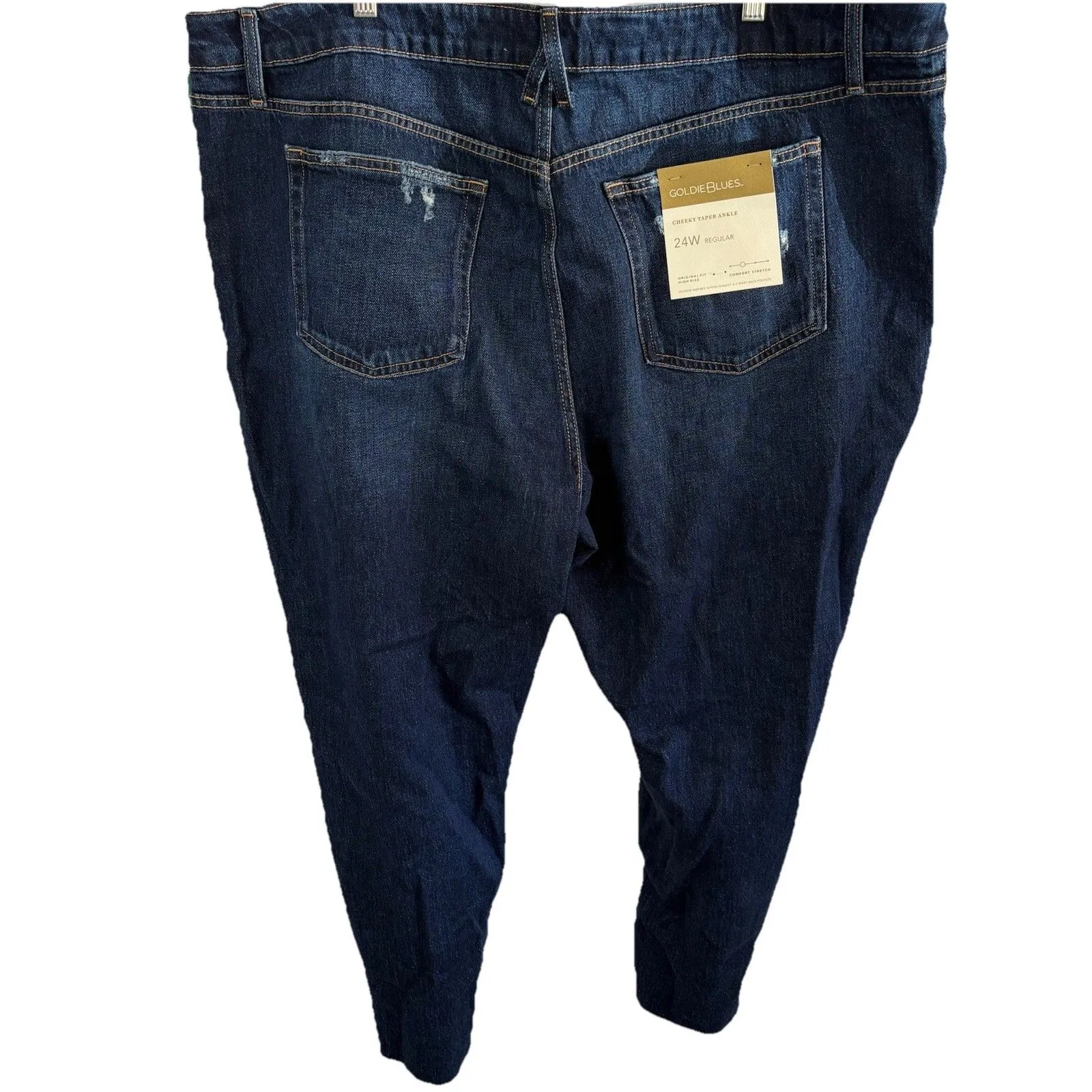 Goldie Blues Jeans Womens 24W Blue Stretch Denim Cheeky Taper Ankle Raw Hem NWT - Image 7
