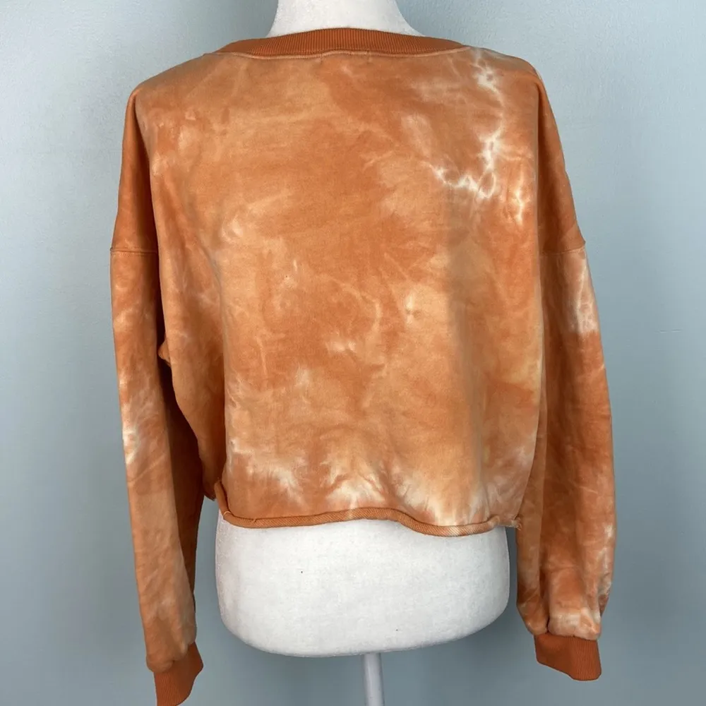 Roolee Tie Dye Crewneck Sweatshirt Orange Smiley Face Sz Large Cropped Roll Hem - Image 8