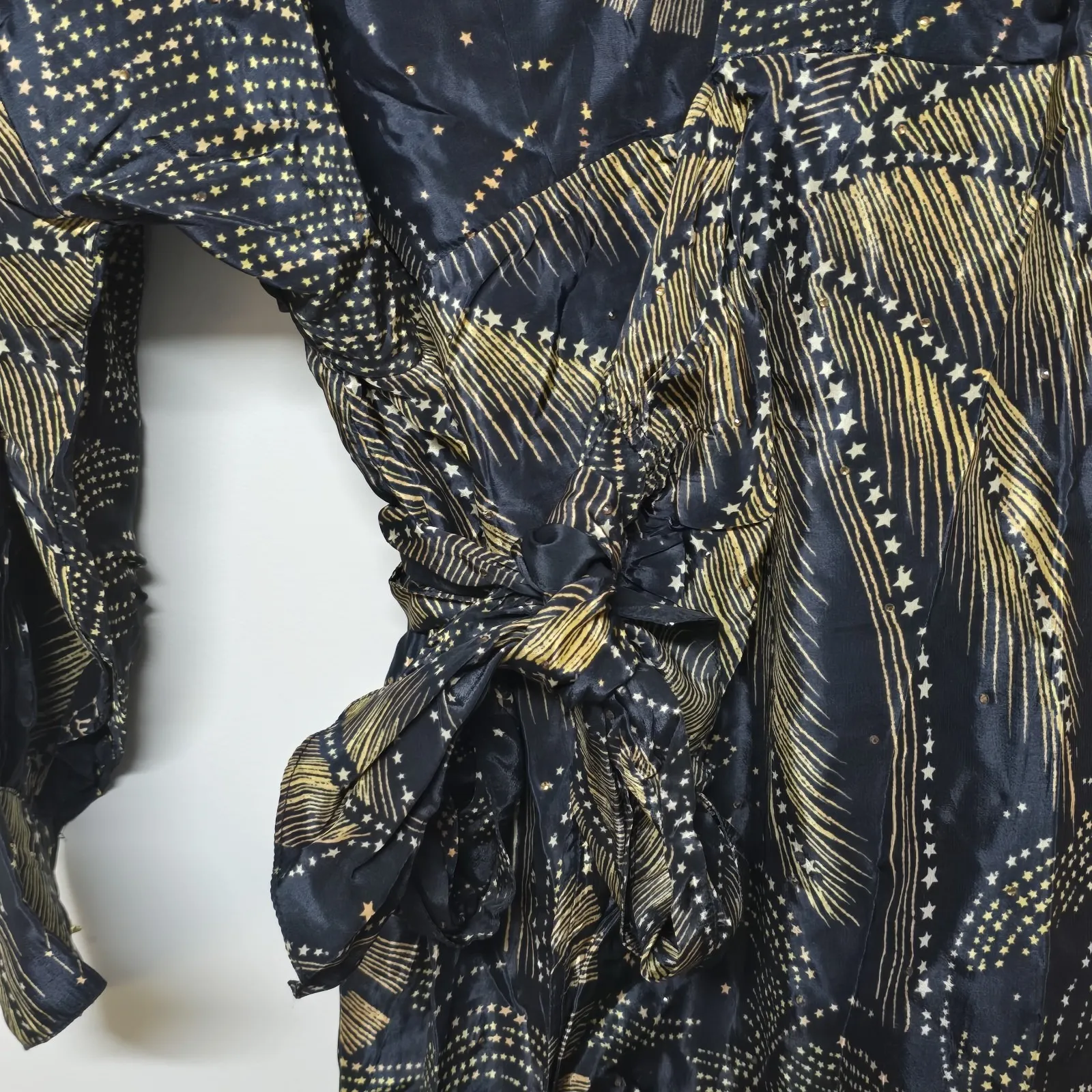 FARM RIO Womens Golden Foliage Puffy Sleeve Wrap Mini Dress Black XL (MSRP $298) - Image 9