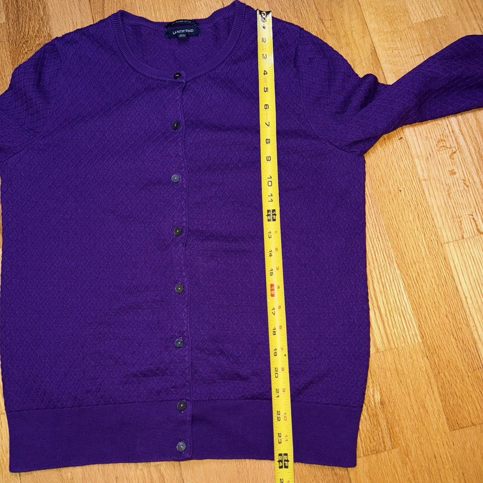 Land’s End Women’s 100% Supima Cotton Button Down Diamond Knit Cardigan Purple L - Image 7