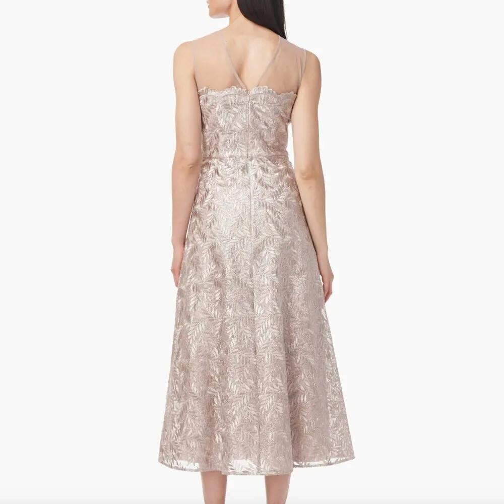 JS Collections Rosie Embroidered Midi‎ Tea Length Cocktail 4 Scallop Dress - Image 3