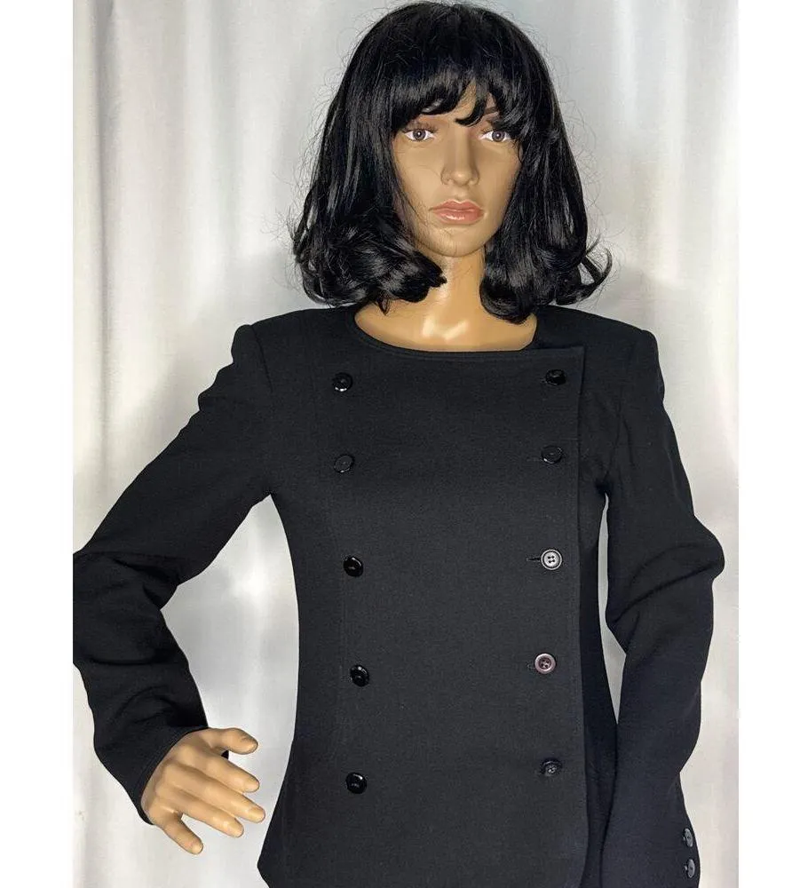 Vtg Albert Nipon pure wool black double breasted military style blazer Small - Image 2