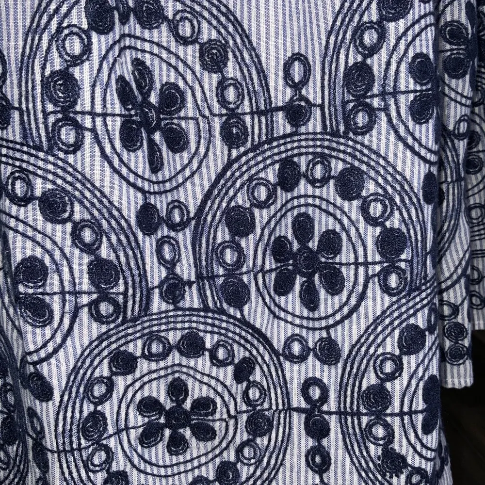 Unique Spectrum Blue & White Stripe Embroidered Off Shoulder Flowy Top XL - Image 6