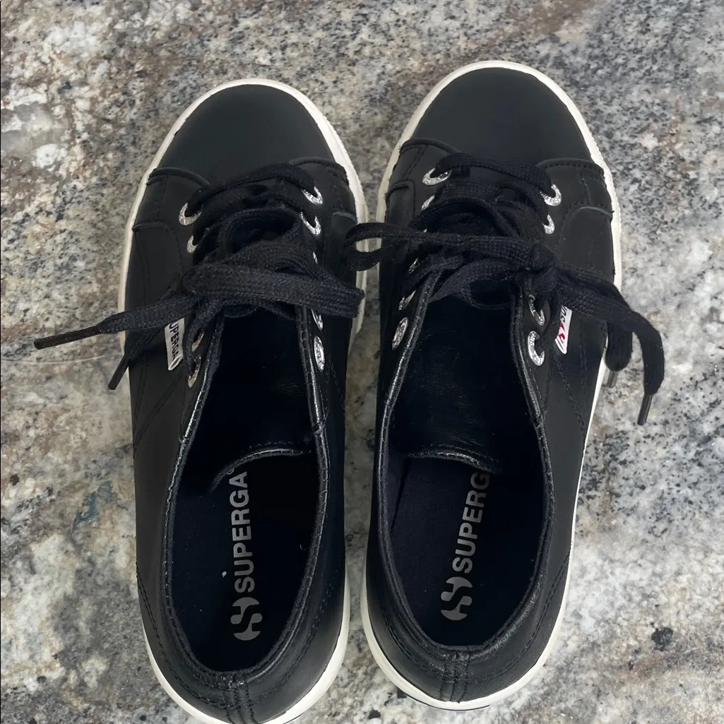 Superga Women's Black and White Platform Sneakers - Image 7