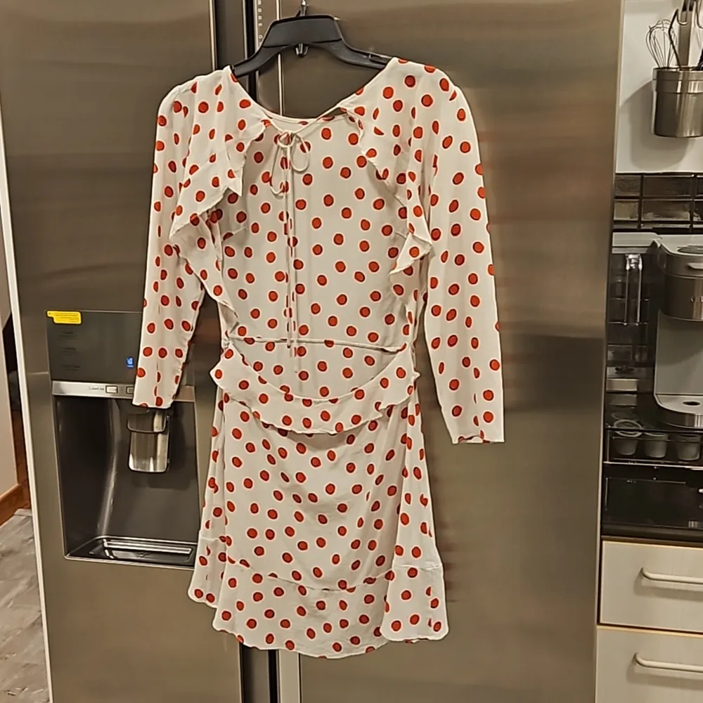 đź’•REALISATION PARđź’• Goldie Cherry Dress ~ Red Polka Dot Print XS 100% Silk - Image 12