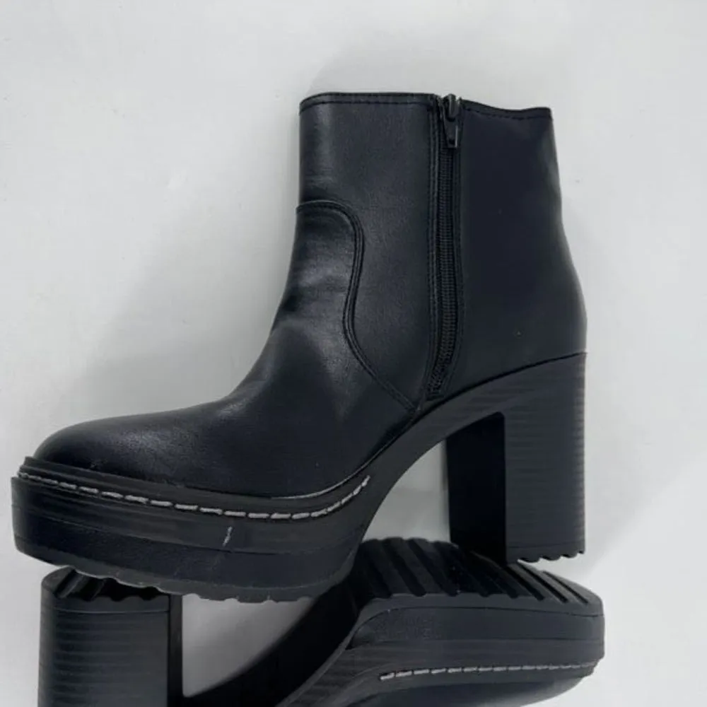 Sun + Stone Women's Faux Leather Block Heels Ankle Boots‎ Shoes Black Size 9 - Image 4