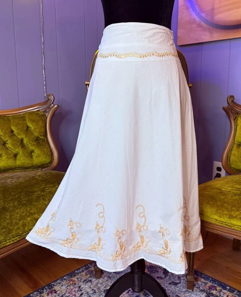 Vintage 90s Rene Margo Embroidered Beaded Skirt Size Small White - Image 11