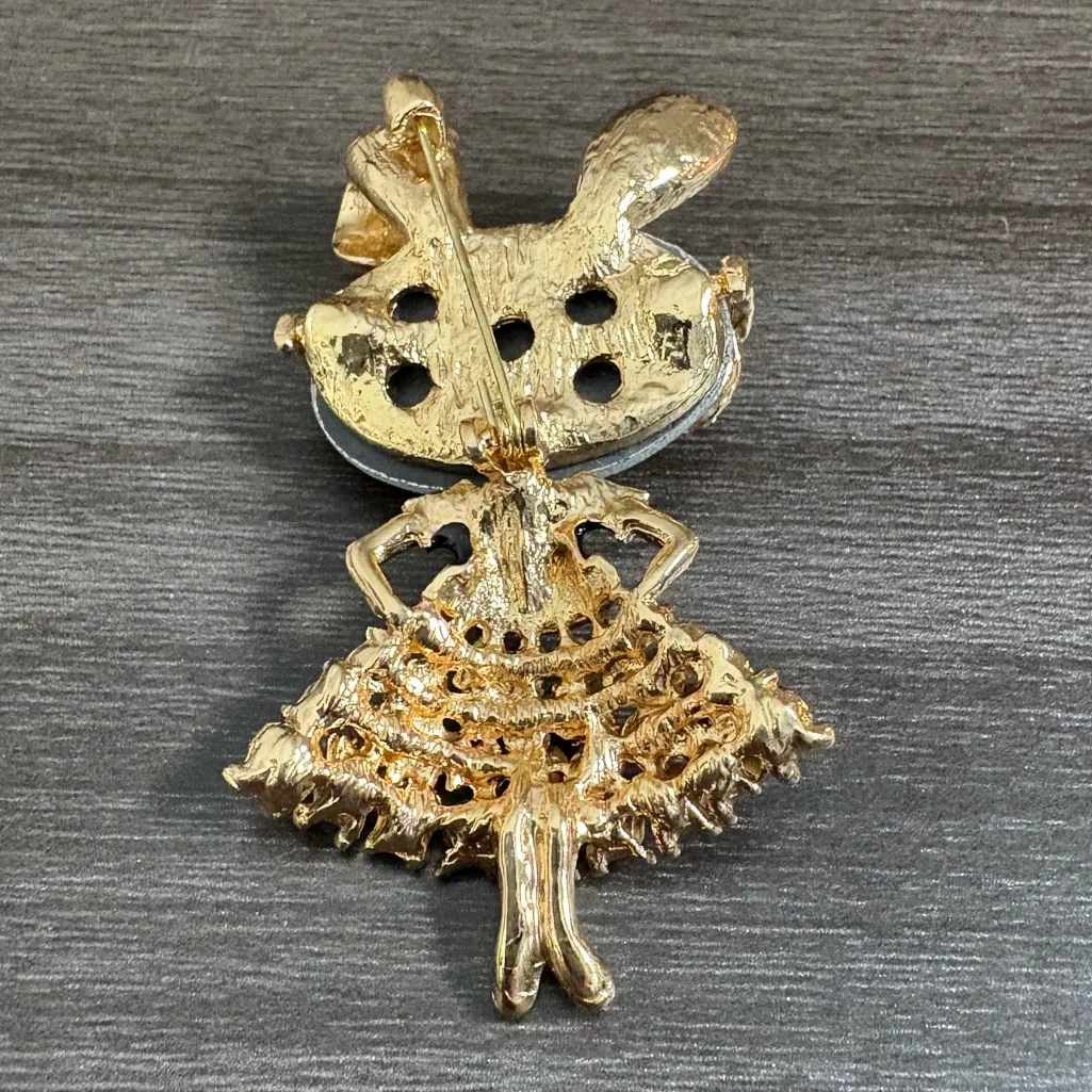 Crystal Rabbit Bunny Brooch Pin Gold - Image 2