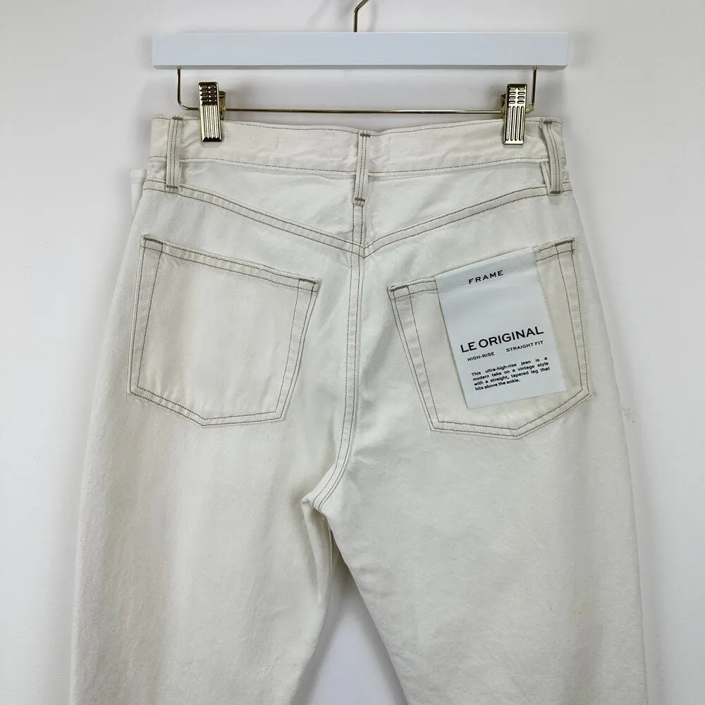Frame Le Original Straight Leg Jeans High Waist Off White Rips Womens US 26 NWT - Image 8