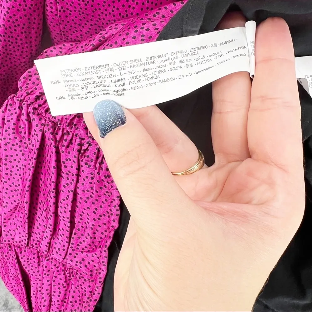 Zara Fuchsia Satin Effects Print Dress pink Black Dot Cocktail XS NWT - Image 9