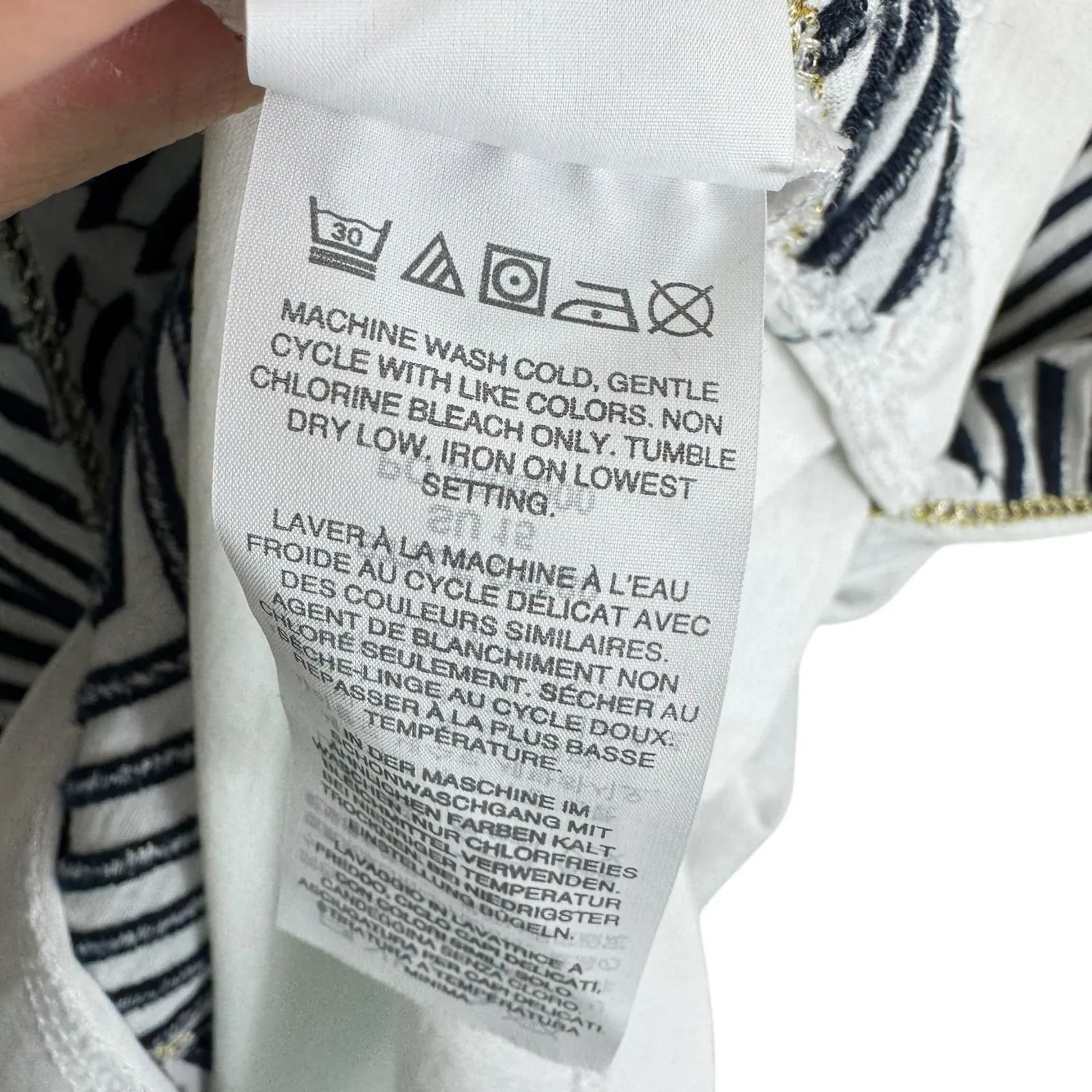 J.Crew Cotton White Navy Striped Zig Zag Embroidered Short Sleeve T-Shirt Size M - Image 7