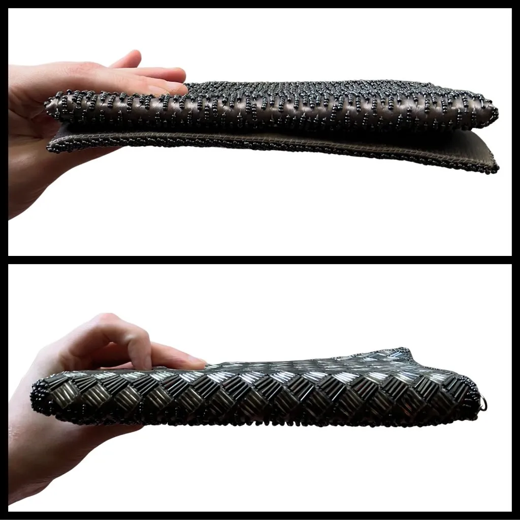 Vintage Gunmetal Beaded La Regal Evening Bag Clutch Shoulder Chain Silver Deco - Image 8