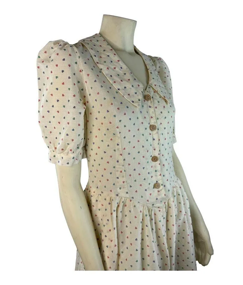 American Vintage Shirt waist dress cream with hearts all over size small - Image 8
