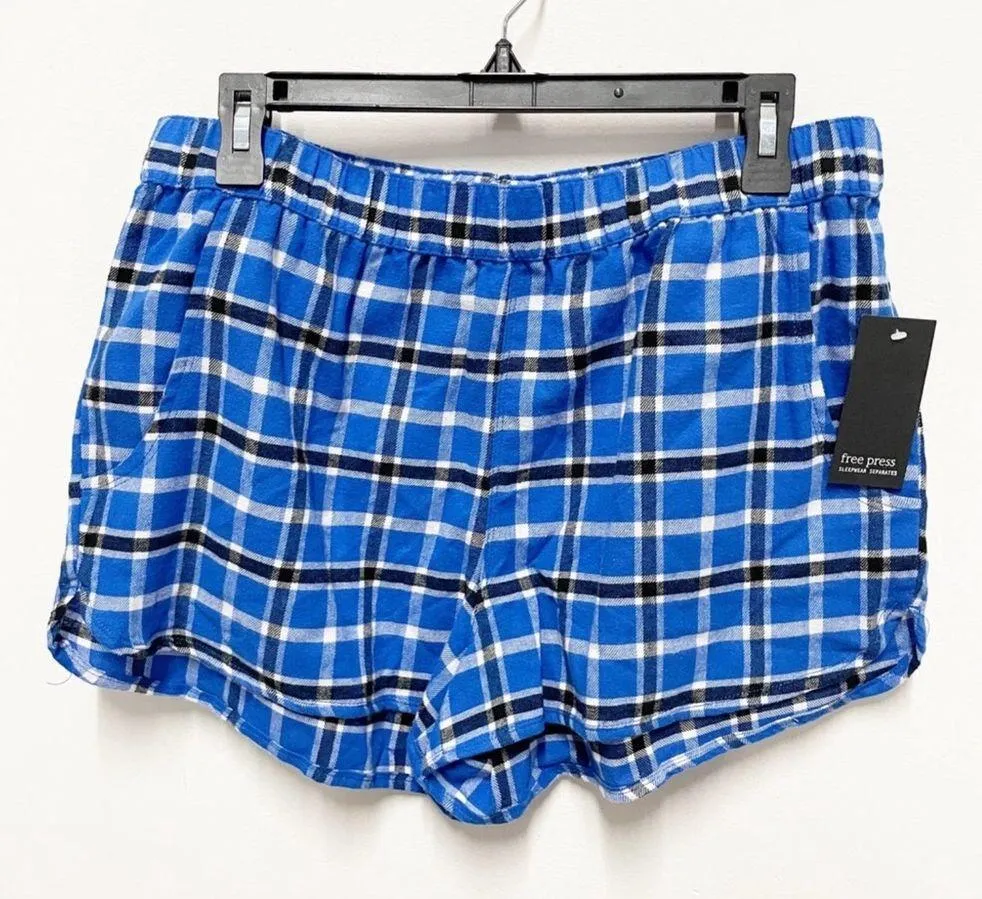 Free Press Blue Plaid Pajama Lounge Shorts Blue Marmara Rose Plaid Medium NWT - Image 3