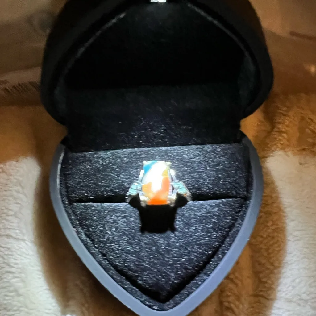 Elegant Silver Multicolor Stone Ring Orange - Image 4