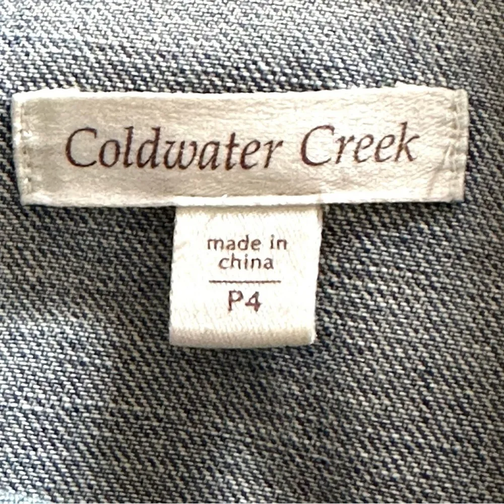 Coldwater Creek Jean Jacket Light Wash Distressed White Embroidered Denim 4P - Image 2