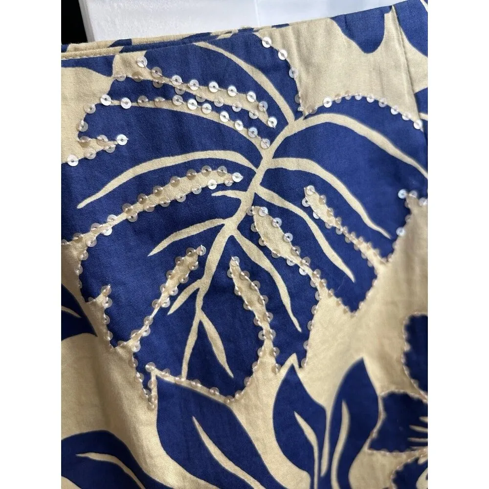 Talbots Floral A Line Skirt Sz 14‎ Brown Blue Floral Sequins Aloha Tropical - Image 11