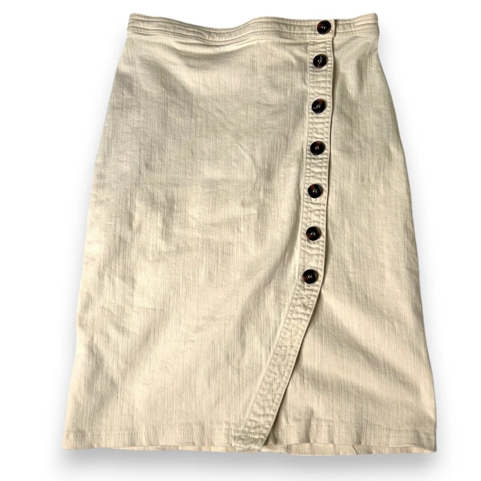ASTR The Label Women's Beige Asymmetric Front Button Skirt Size S Stretch Denim - Image 1