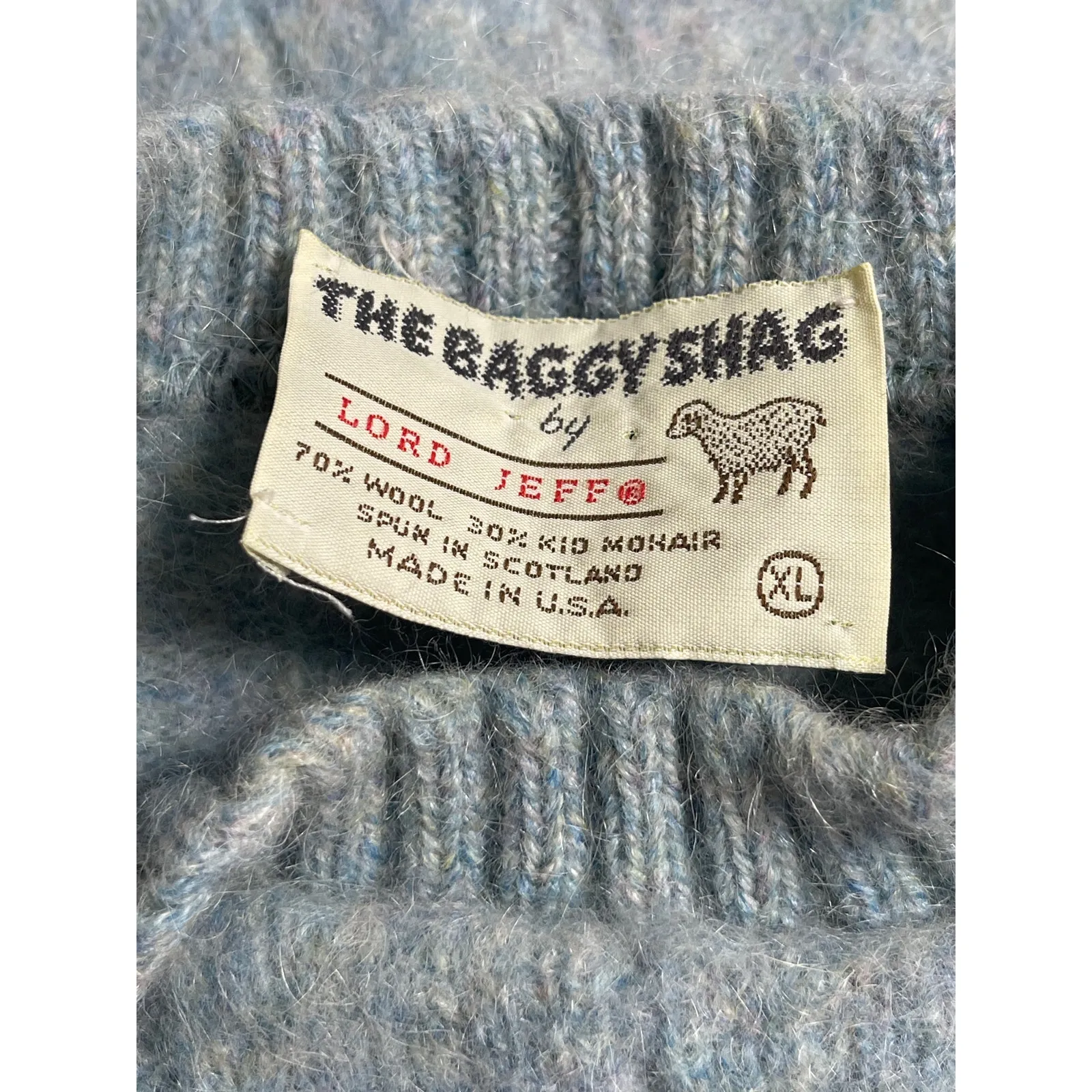 The Baggy Shag by Lord Jeff Blue Wool Long Sleeve Mock Neck Sweater Top Size XL - Image 3